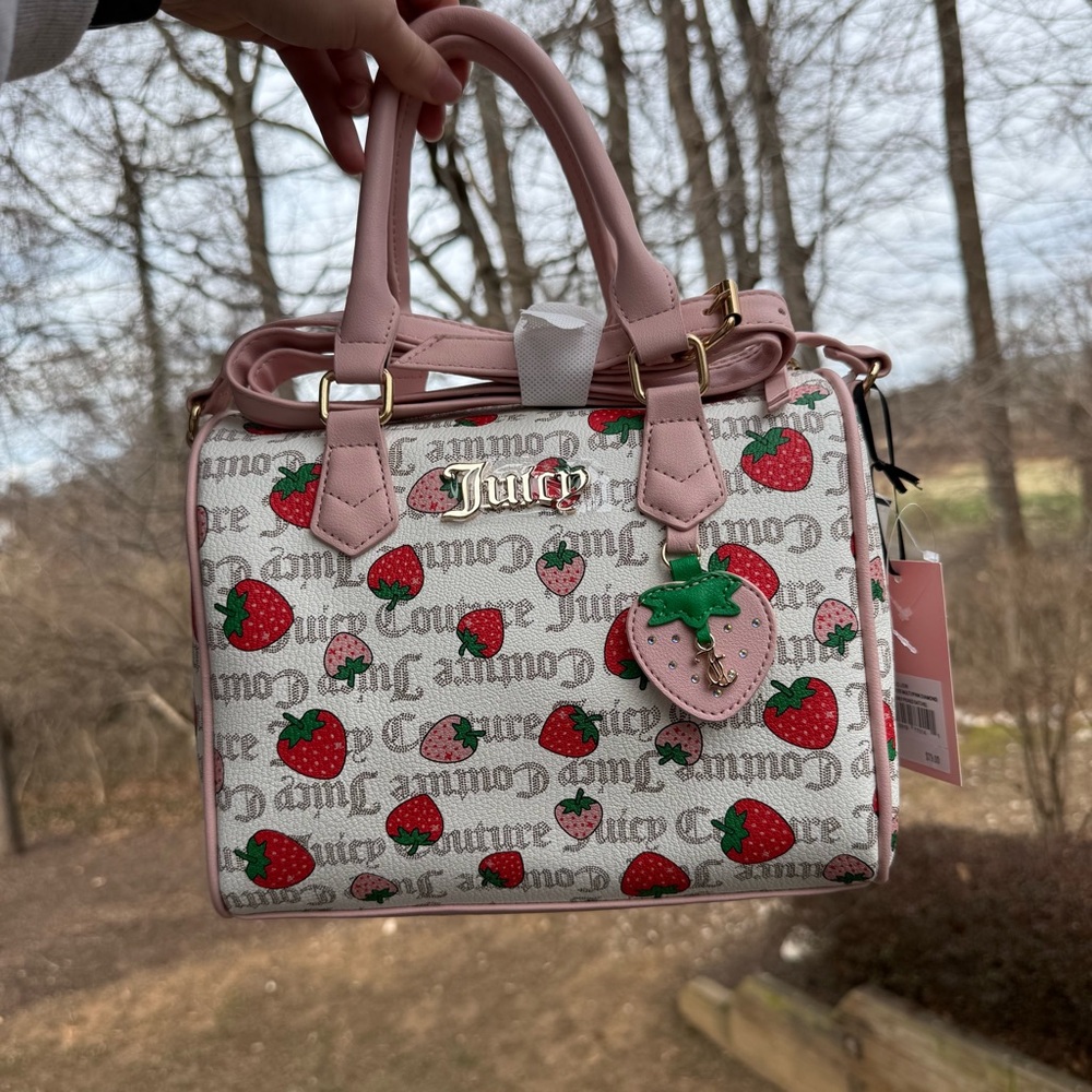 Juicy Couture Strawberry Bowler Bag Pink Y2K Crossbody satchel Purse Charm NWT